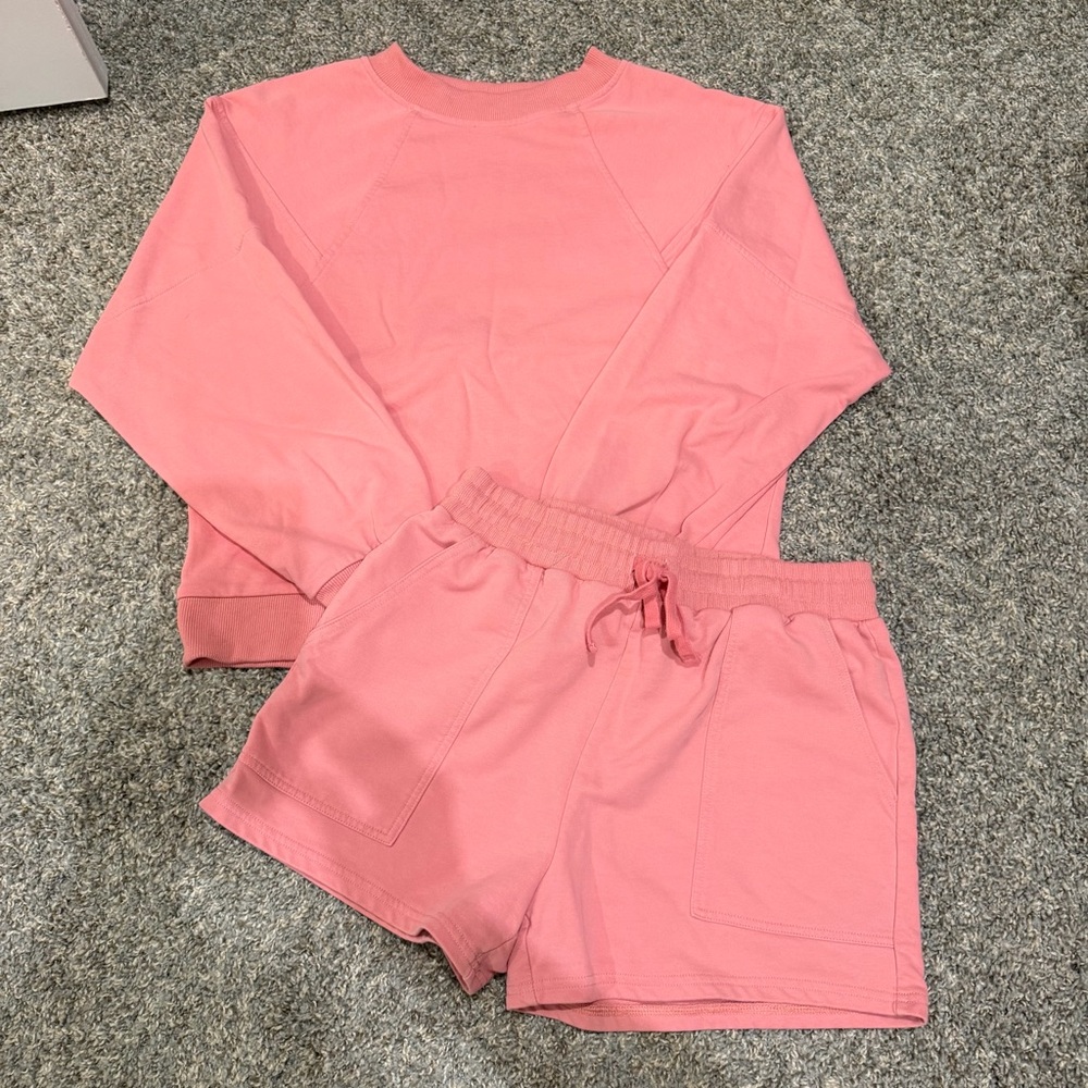 Pink Sweatshirt and Shorts Set